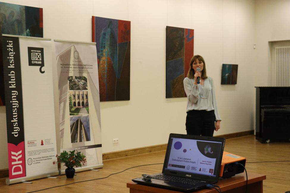 Wystąpienie Ewy Szabat – moderatorki DKK w Biszczy, inicjatorki i realizatorki gry „Zgrane lubelskie”, do której zaprosiła moderatorów z lubelskich dyskusyjnych klubów 
