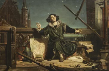 Zaproszenie na wernisaż wystawy: "Astronom Kopernik, czyli rozmowa z Bogiem". Pokaz kopii dzieła Jana Matejki autorstwa Ireneusza Rolewskiego przygotowanej z okazji 550. rocznicy urodzin Mikołaja Kopernika