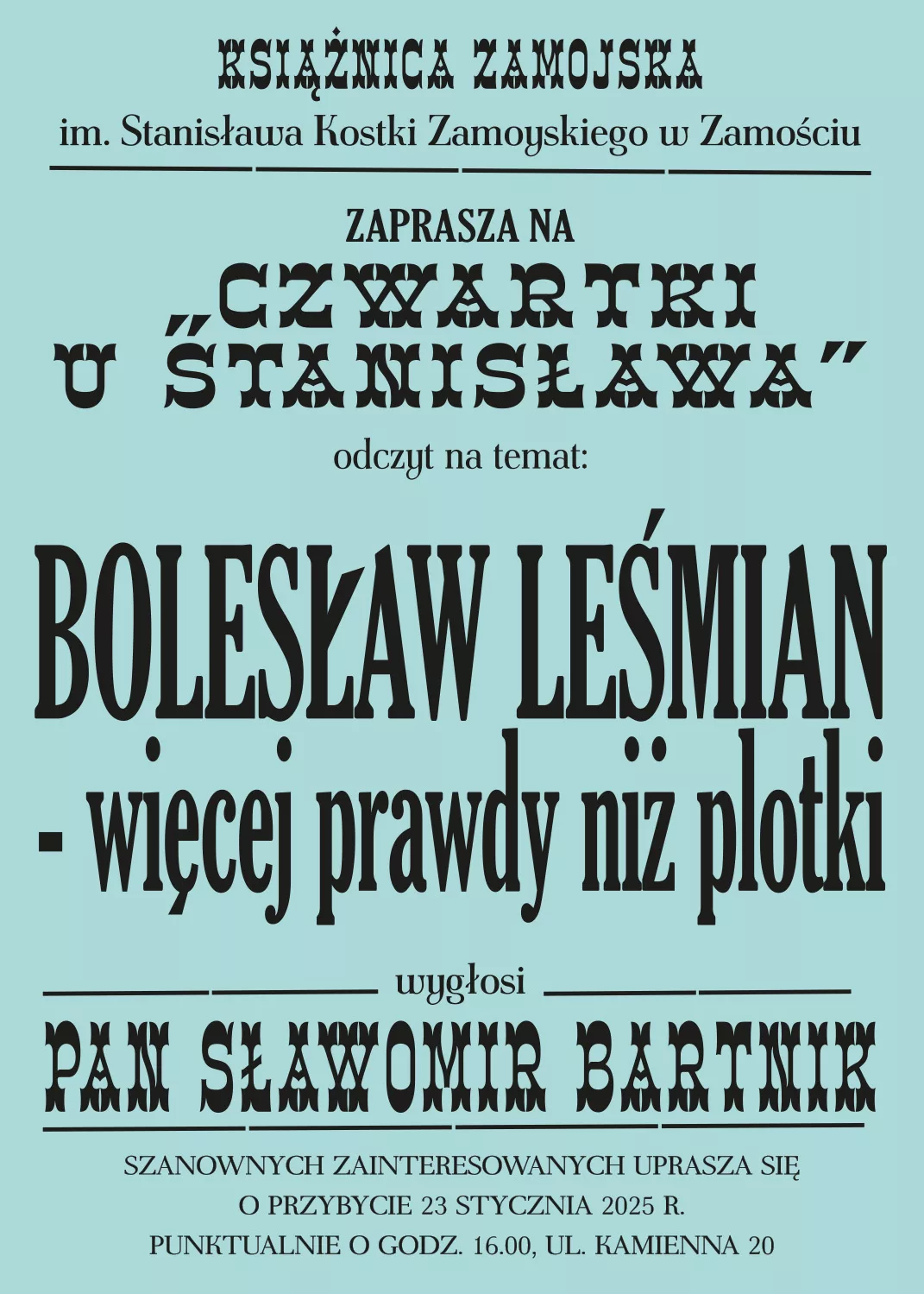 „Czwartki u Stanisława” w Książnicy Zamojskiej